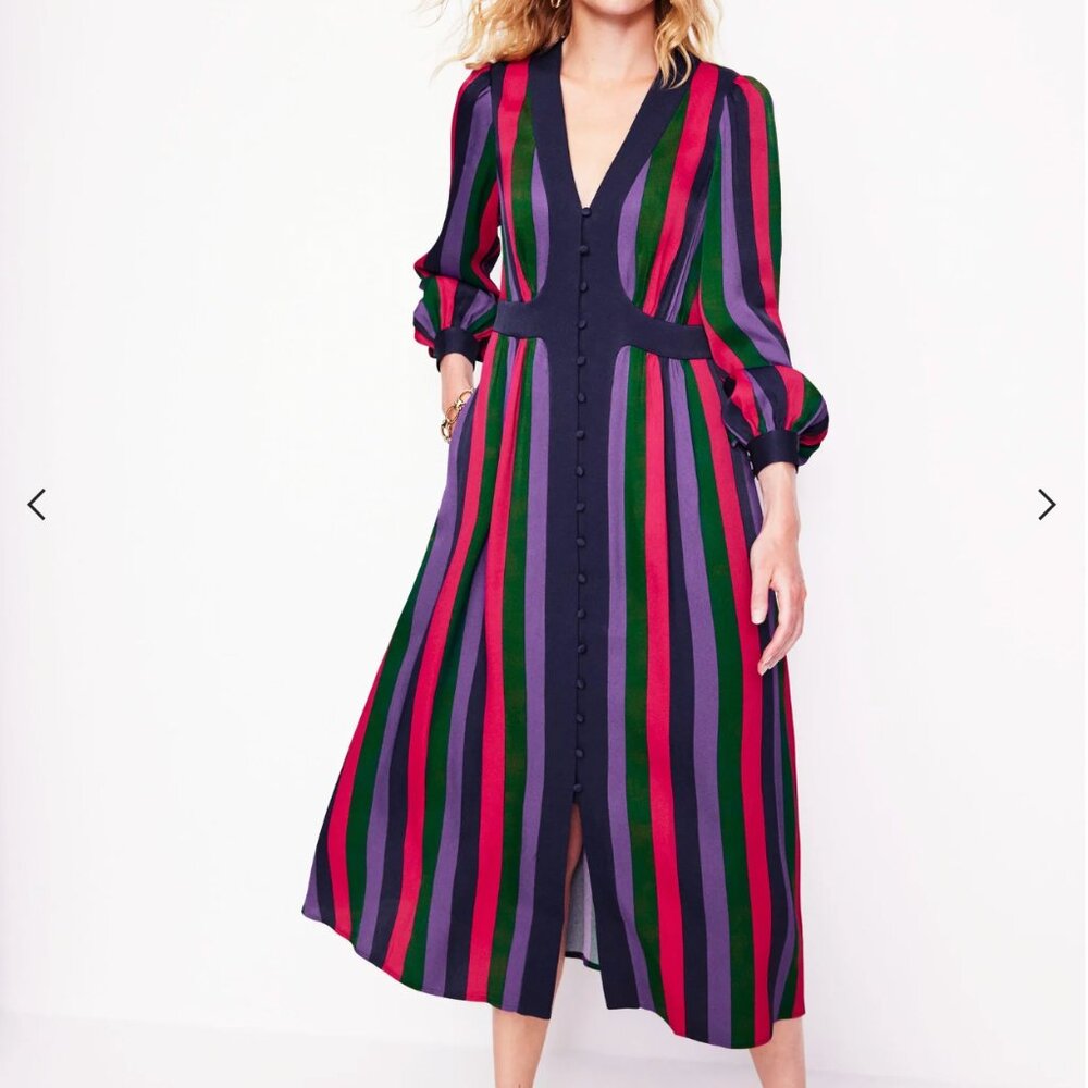 Boden Striped Colourblock V Neck Midi Dress Size 12